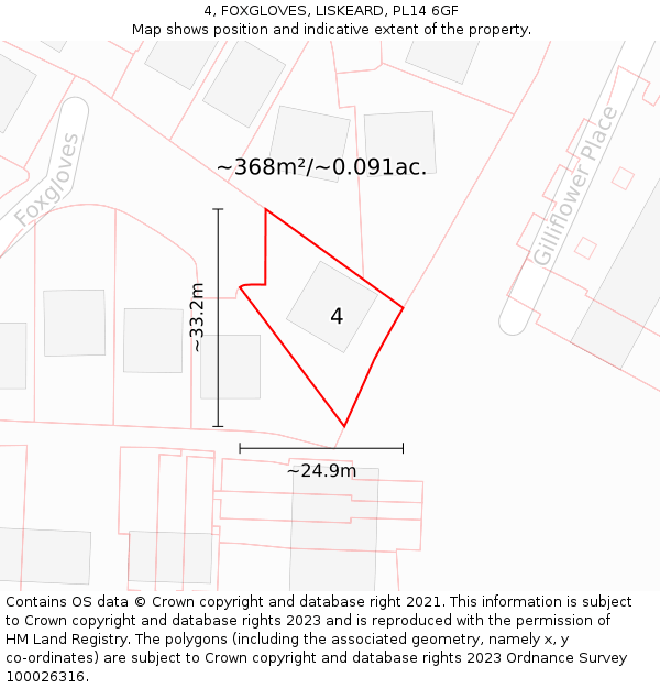 4, FOXGLOVES, LISKEARD, PL14 6GF: Plot and title map