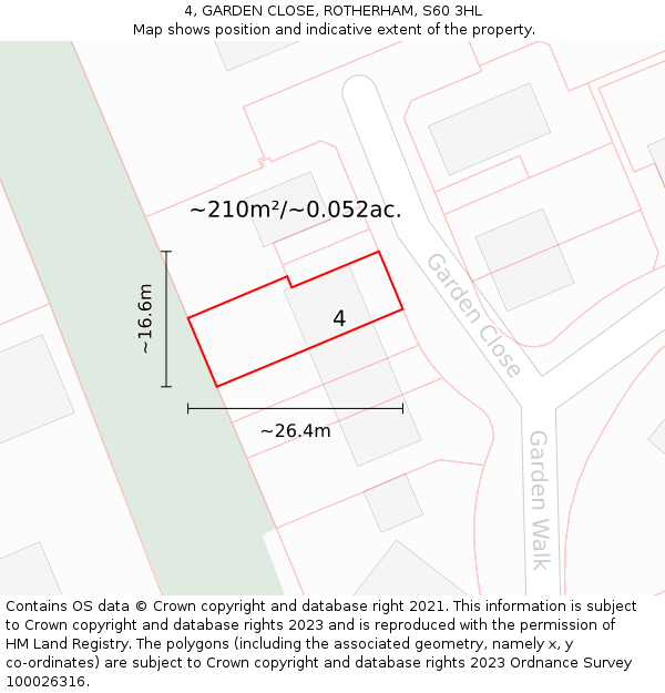 4, GARDEN CLOSE, ROTHERHAM, S60 3HL: Plot and title map