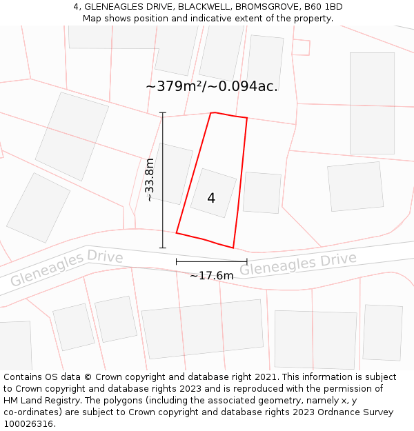 4, GLENEAGLES DRIVE, BLACKWELL, BROMSGROVE, B60 1BD: Plot and title map