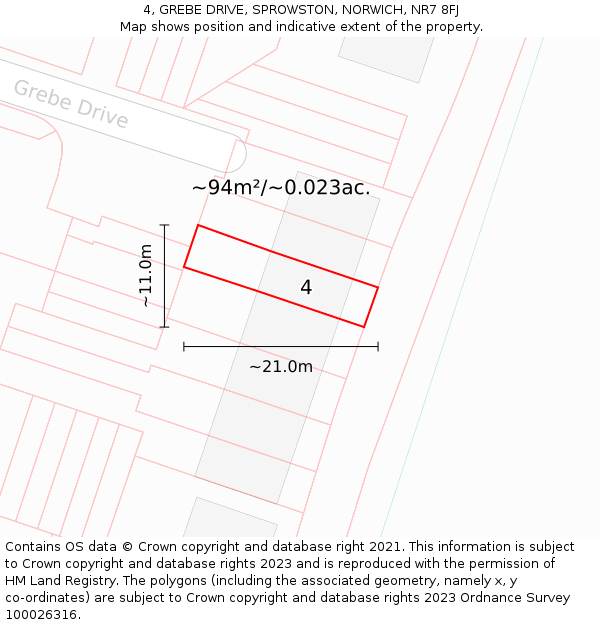 4, GREBE DRIVE, SPROWSTON, NORWICH, NR7 8FJ: Plot and title map