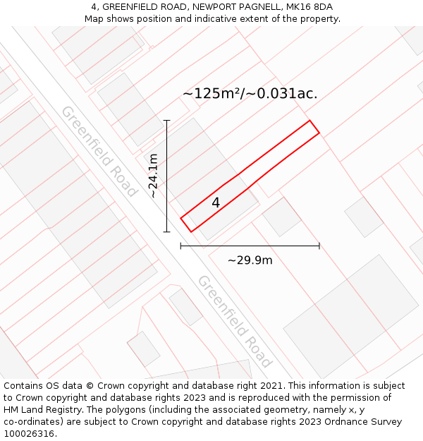 4, GREENFIELD ROAD, NEWPORT PAGNELL, MK16 8DA: Plot and title map
