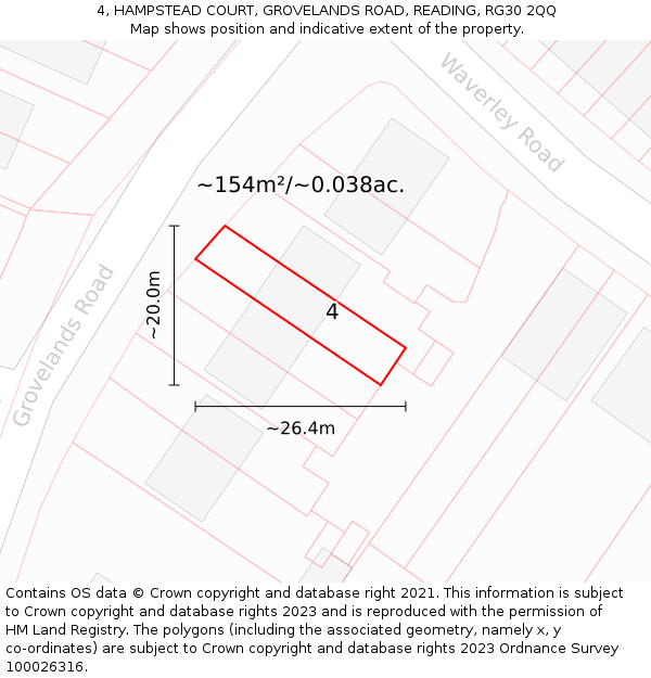 4, HAMPSTEAD COURT, GROVELANDS ROAD, READING, RG30 2QQ: Plot and title map
