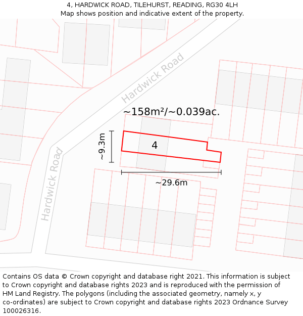 4, HARDWICK ROAD, TILEHURST, READING, RG30 4LH: Plot and title map