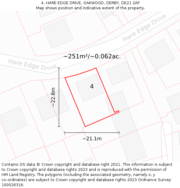 4, HARE EDGE DRIVE, OAKWOOD, DERBY, DE21 2AF: Plot and title map
