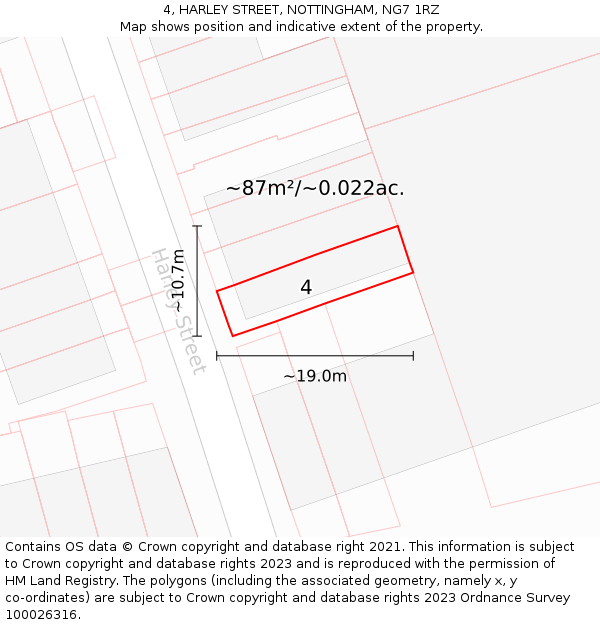 4, HARLEY STREET, NOTTINGHAM, NG7 1RZ: Plot and title map