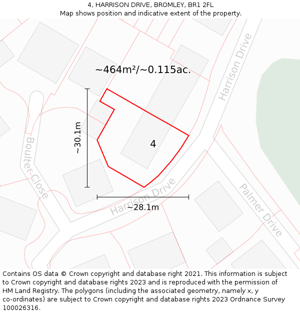4, HARRISON DRIVE, BROMLEY, BR1 2FL: Plot and title map