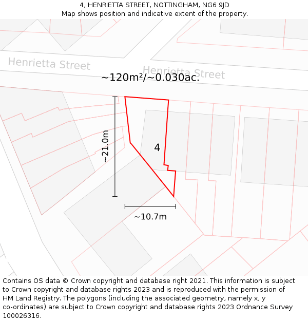 4, HENRIETTA STREET, NOTTINGHAM, NG6 9JD: Plot and title map