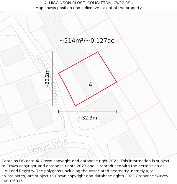 4, HIGGINSON CLOSE, CONGLETON, CW12 3SU: Plot and title map