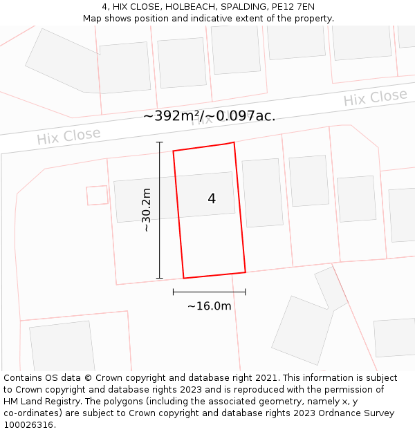 4, HIX CLOSE, HOLBEACH, SPALDING, PE12 7EN: Plot and title map
