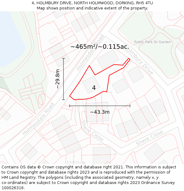 4, HOLMBURY DRIVE, NORTH HOLMWOOD, DORKING, RH5 4TU: Plot and title map