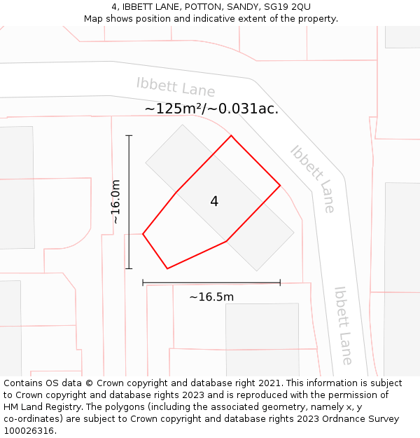 4, IBBETT LANE, POTTON, SANDY, SG19 2QU: Plot and title map