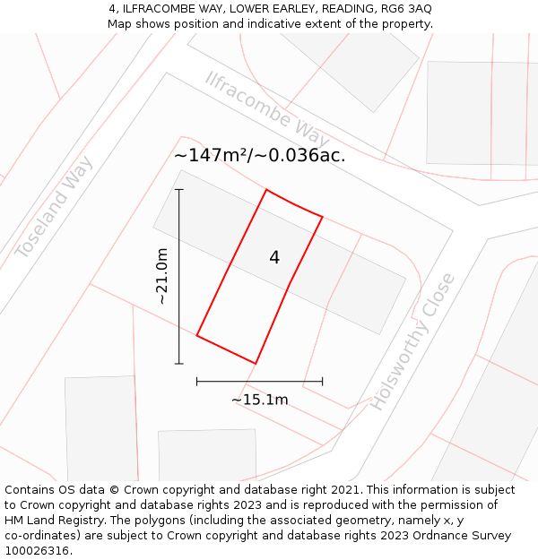 4, ILFRACOMBE WAY, LOWER EARLEY, READING, RG6 3AQ: Plot and title map