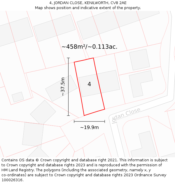 4, JORDAN CLOSE, KENILWORTH, CV8 2AE: Plot and title map