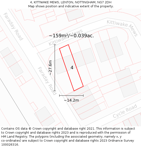 4, KITTIWAKE MEWS, LENTON, NOTTINGHAM, NG7 2DH: Plot and title map
