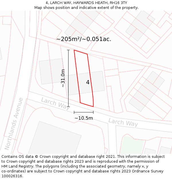 4, LARCH WAY, HAYWARDS HEATH, RH16 3TY: Plot and title map
