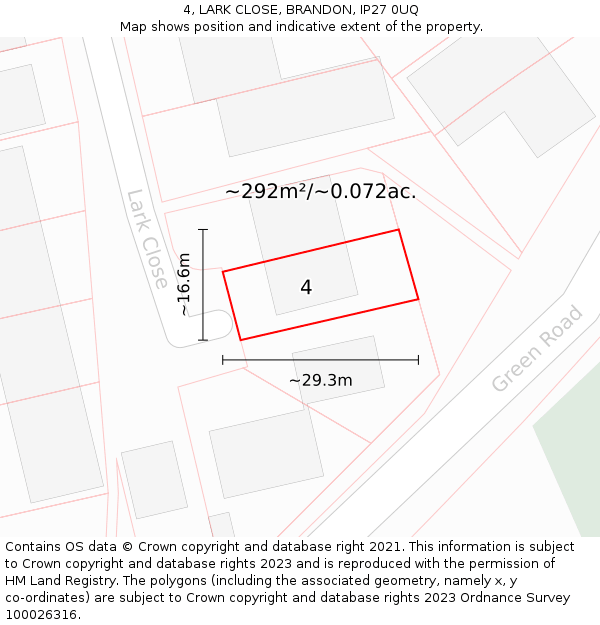 4, LARK CLOSE, BRANDON, IP27 0UQ: Plot and title map