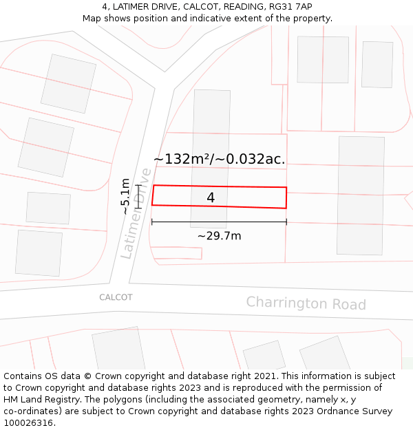 4, LATIMER DRIVE, CALCOT, READING, RG31 7AP: Plot and title map