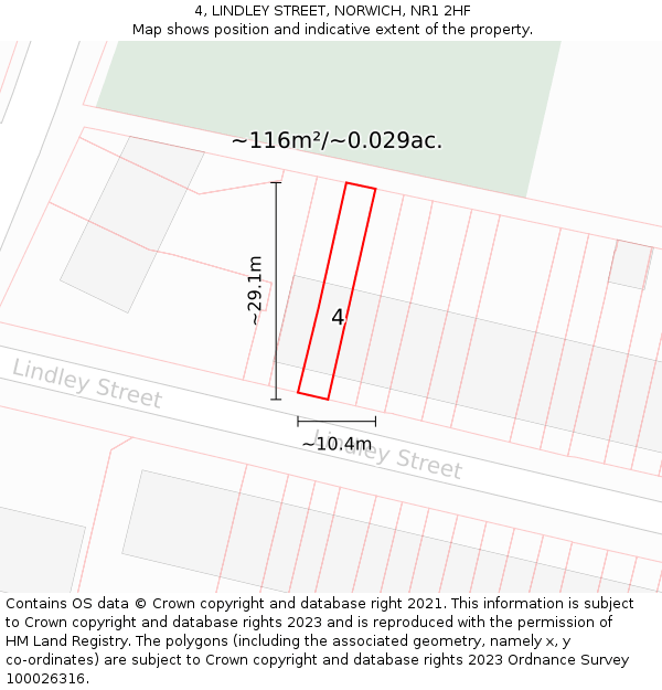 4, LINDLEY STREET, NORWICH, NR1 2HF: Plot and title map
