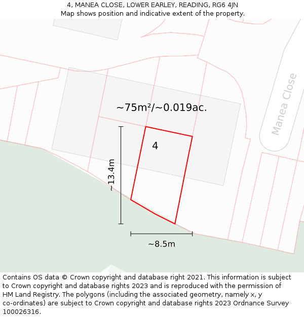 4, MANEA CLOSE, LOWER EARLEY, READING, RG6 4JN: Plot and title map