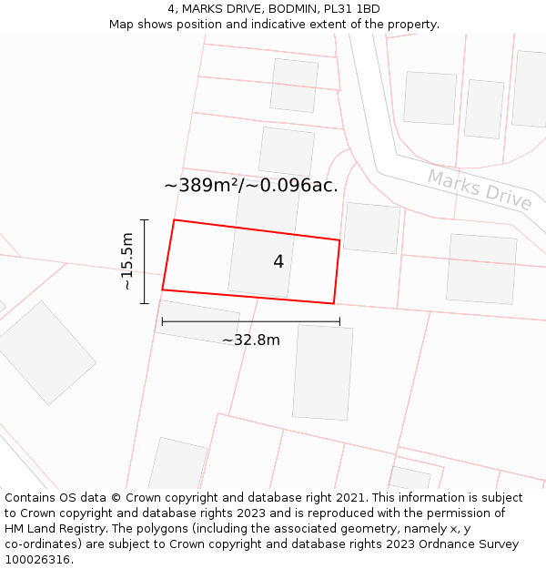 4, MARKS DRIVE, BODMIN, PL31 1BD: Plot and title map