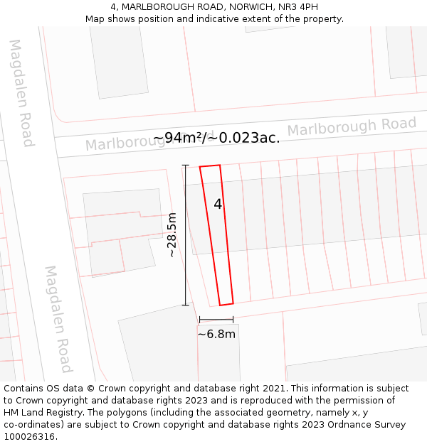 4, MARLBOROUGH ROAD, NORWICH, NR3 4PH: Plot and title map