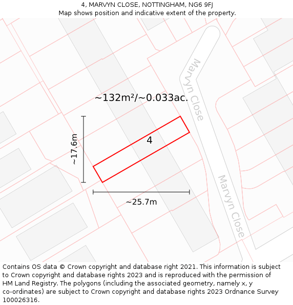 4, MARVYN CLOSE, NOTTINGHAM, NG6 9FJ: Plot and title map