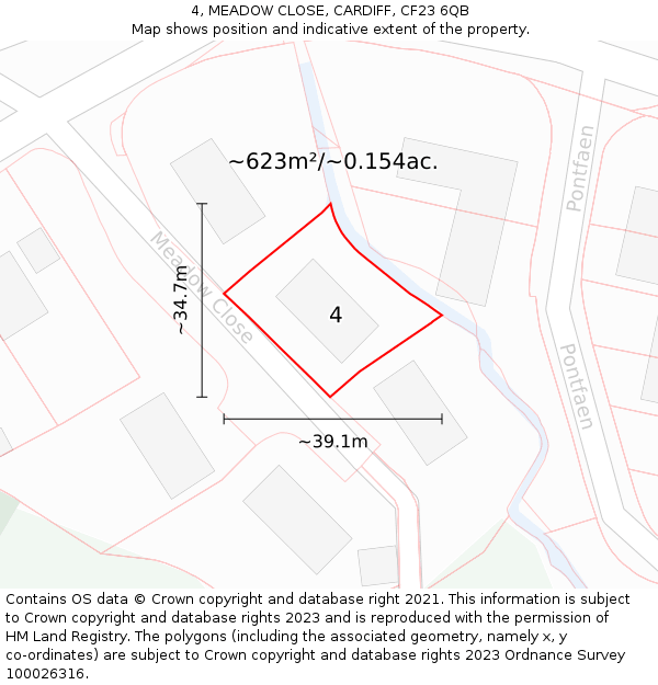 4, MEADOW CLOSE, CARDIFF, CF23 6QB: Plot and title map