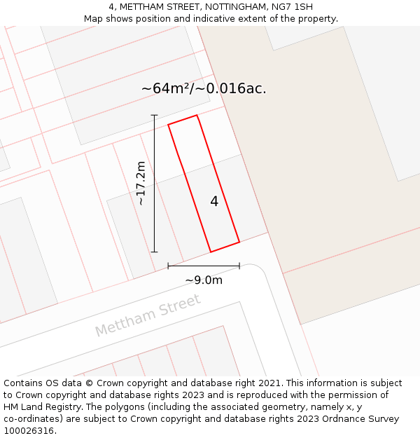 4, METTHAM STREET, NOTTINGHAM, NG7 1SH: Plot and title map