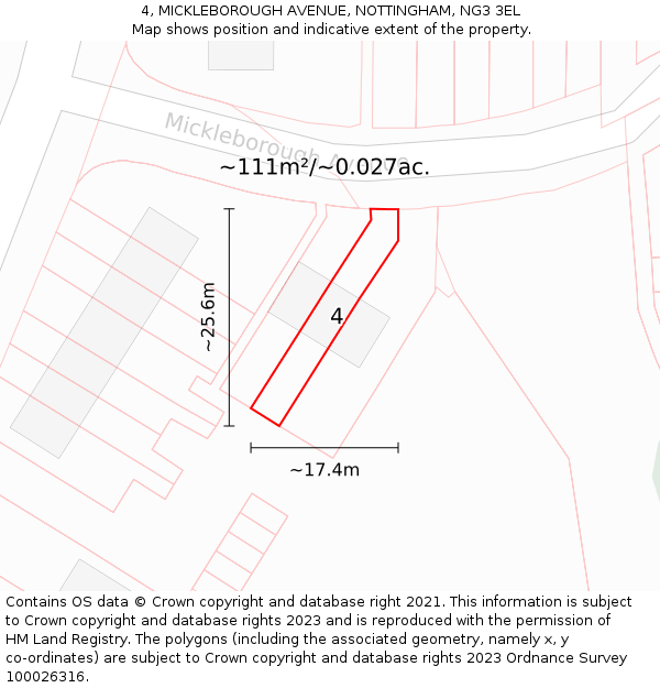 4, MICKLEBOROUGH AVENUE, NOTTINGHAM, NG3 3EL: Plot and title map