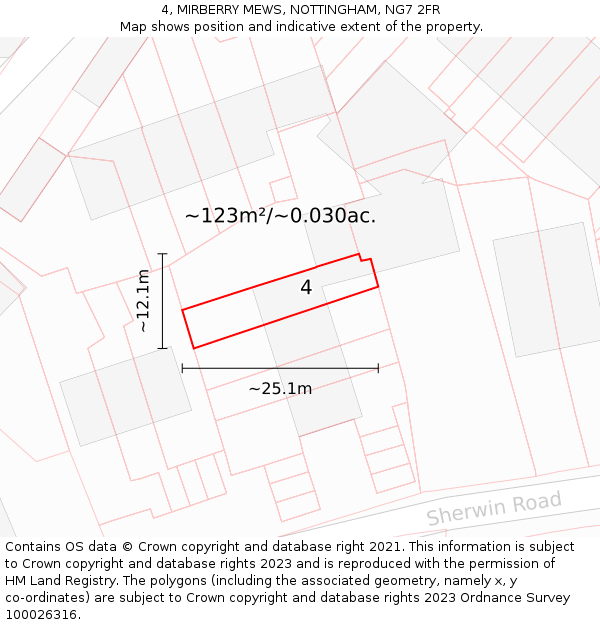 4, MIRBERRY MEWS, NOTTINGHAM, NG7 2FR: Plot and title map