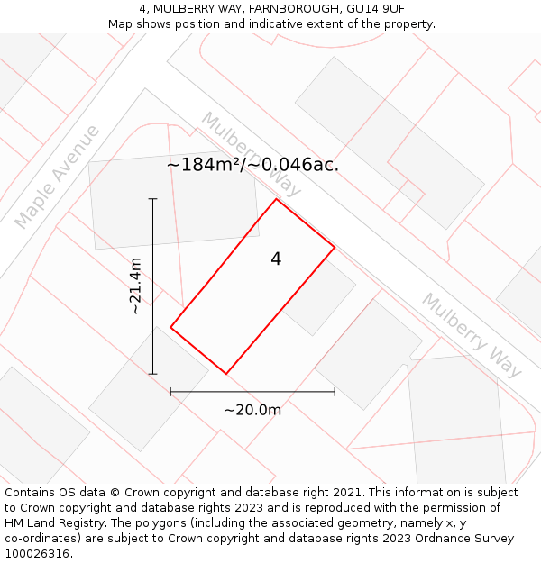 4, MULBERRY WAY, FARNBOROUGH, GU14 9UF: Plot and title map