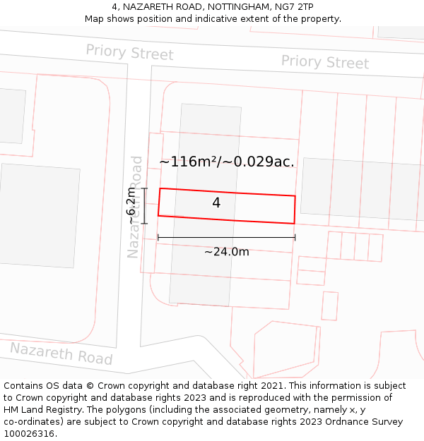 4, NAZARETH ROAD, NOTTINGHAM, NG7 2TP: Plot and title map