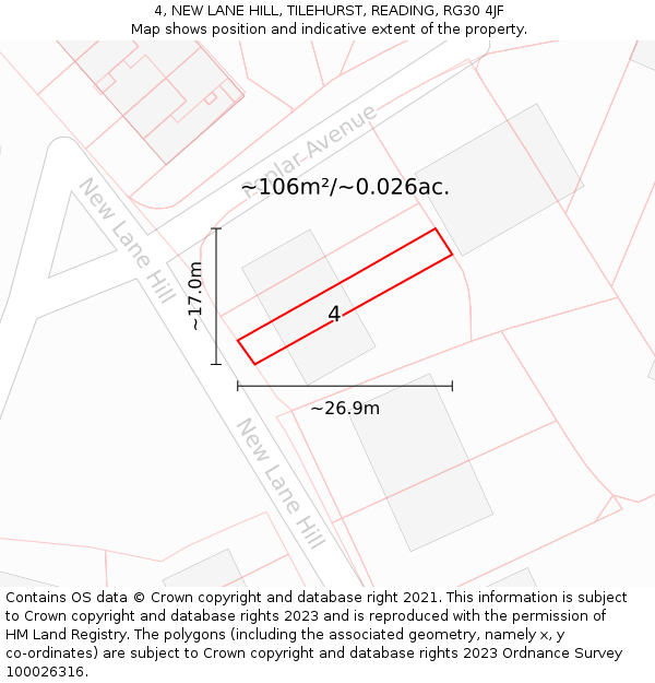 4, NEW LANE HILL, TILEHURST, READING, RG30 4JF: Plot and title map