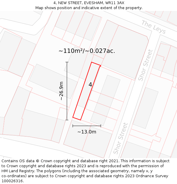 4, NEW STREET, EVESHAM, WR11 3AX: Plot and title map