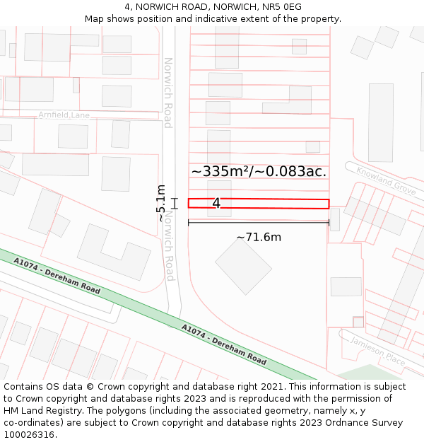 4, NORWICH ROAD, NORWICH, NR5 0EG: Plot and title map