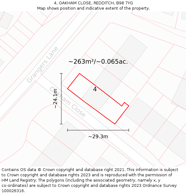 4, OAKHAM CLOSE, REDDITCH, B98 7YG: Plot and title map