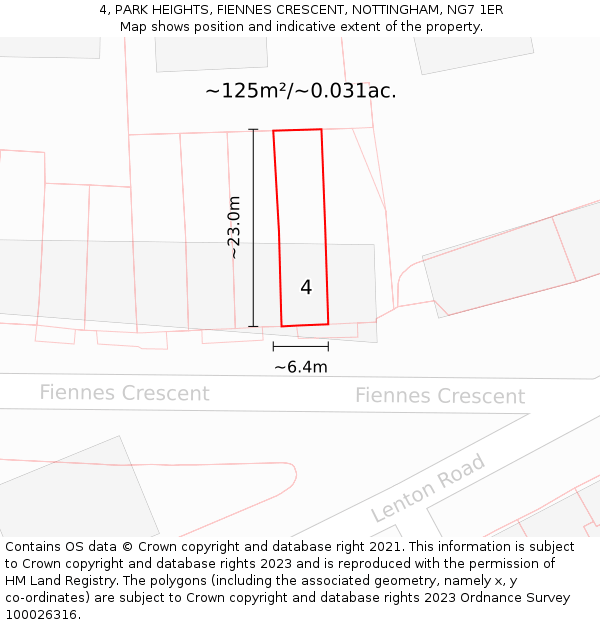 4, PARK HEIGHTS, FIENNES CRESCENT, NOTTINGHAM, NG7 1ER: Plot and title map