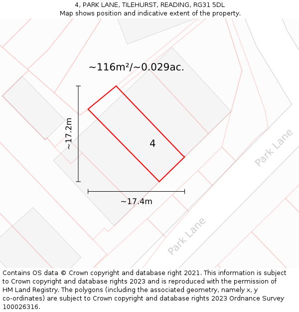 4, PARK LANE, TILEHURST, READING, RG31 5DL: Plot and title map