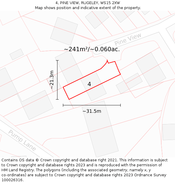 4, PINE VIEW, RUGELEY, WS15 2XW: Plot and title map