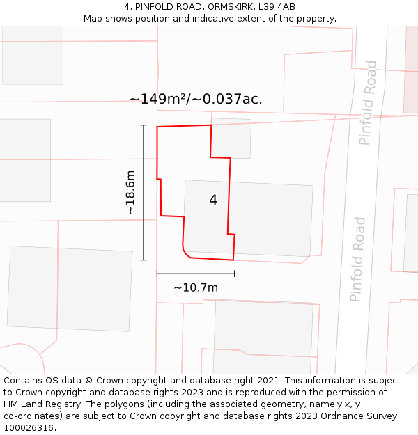 4, PINFOLD ROAD, ORMSKIRK, L39 4AB: Plot and title map