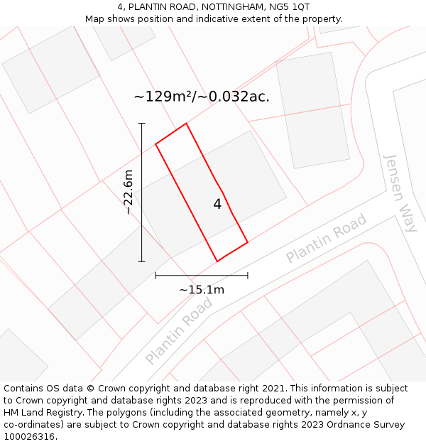 4, PLANTIN ROAD, NOTTINGHAM, NG5 1QT: Plot and title map