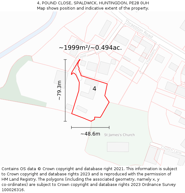 4, POUND CLOSE, SPALDWICK, HUNTINGDON, PE28 0UH: Plot and title map