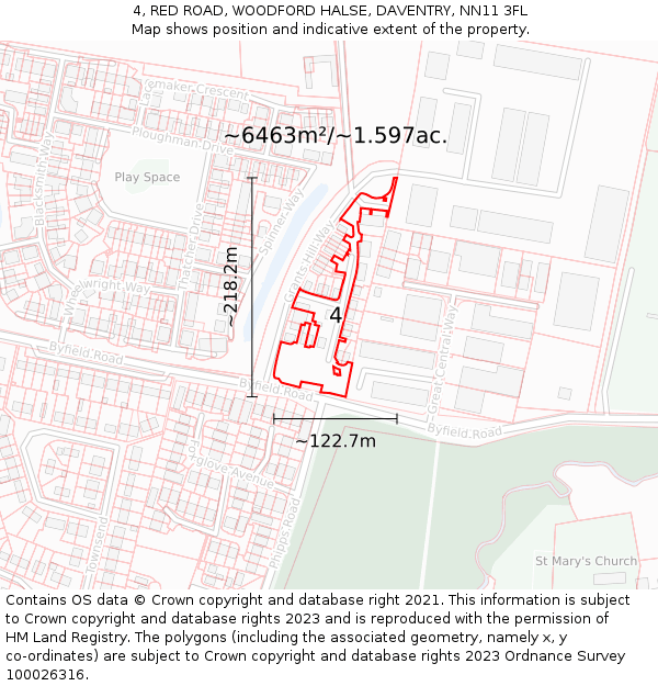 4, RED ROAD, WOODFORD HALSE, DAVENTRY, NN11 3FL: Plot and title map