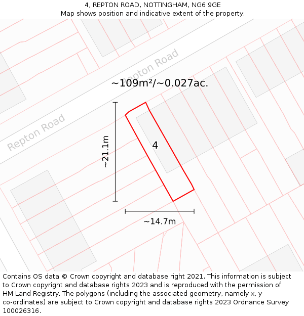 4, REPTON ROAD, NOTTINGHAM, NG6 9GE: Plot and title map