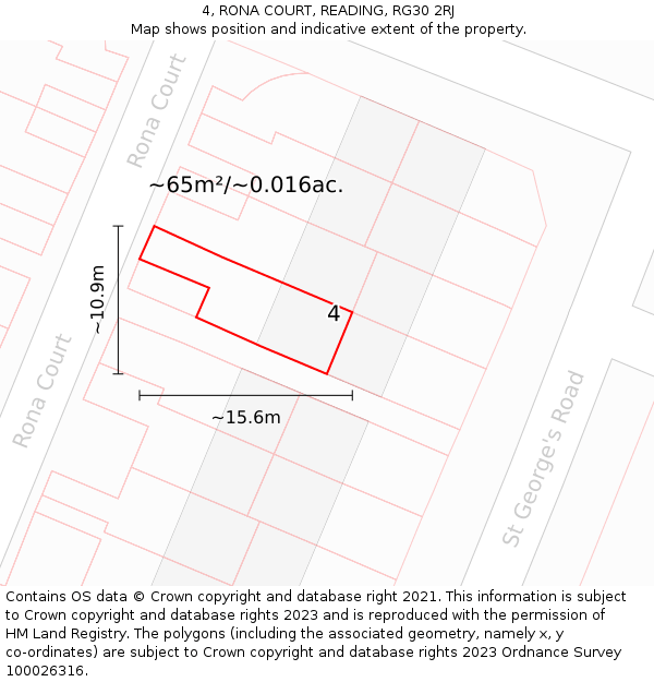 4, RONA COURT, READING, RG30 2RJ: Plot and title map