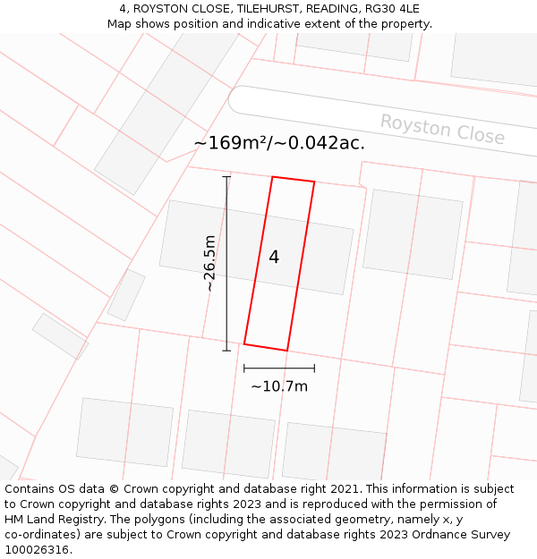 4, ROYSTON CLOSE, TILEHURST, READING, RG30 4LE: Plot and title map