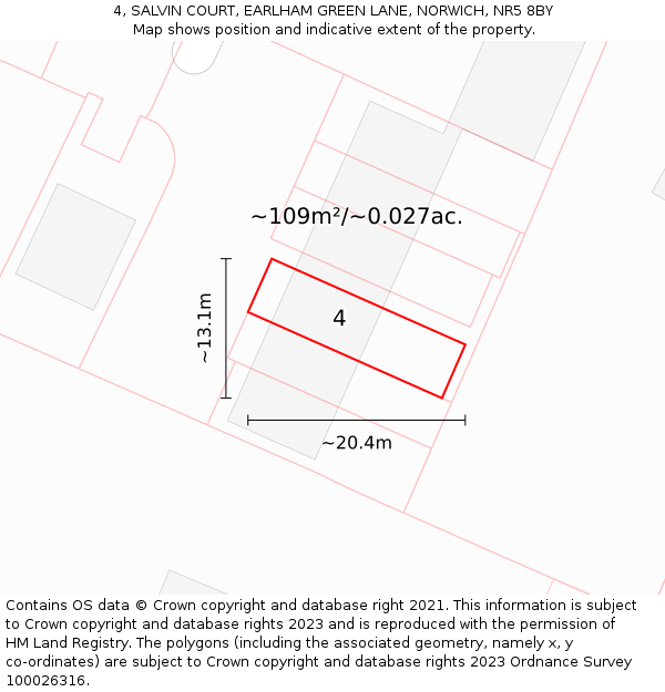 4, SALVIN COURT, EARLHAM GREEN LANE, NORWICH, NR5 8BY: Plot and title map