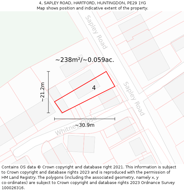 4, SAPLEY ROAD, HARTFORD, HUNTINGDON, PE29 1YG: Plot and title map