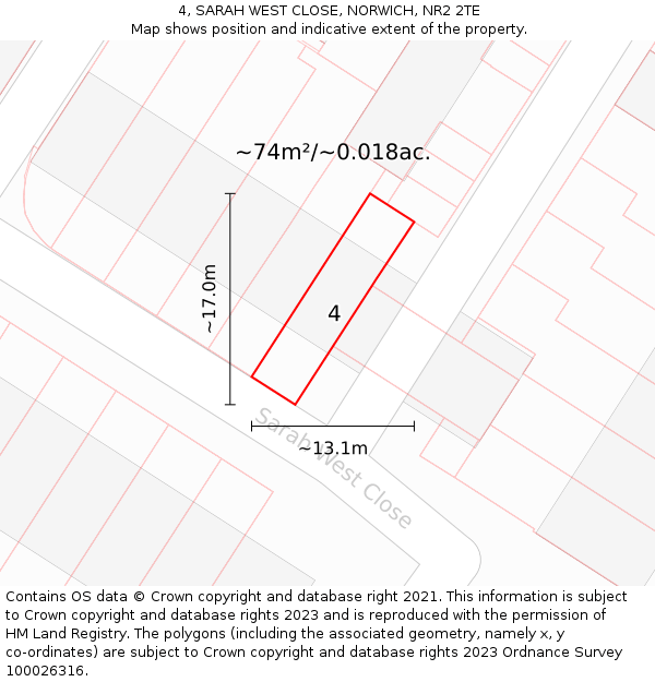 4, SARAH WEST CLOSE, NORWICH, NR2 2TE: Plot and title map
