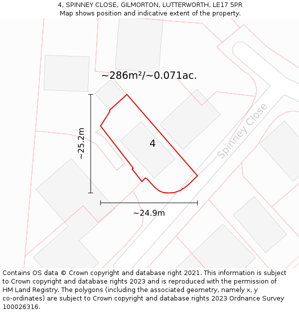 4, SPINNEY CLOSE, GILMORTON, LUTTERWORTH, LE17 5PR: Plot and title map